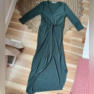 Francesca’s Olive Green Twist Front Midi Dress